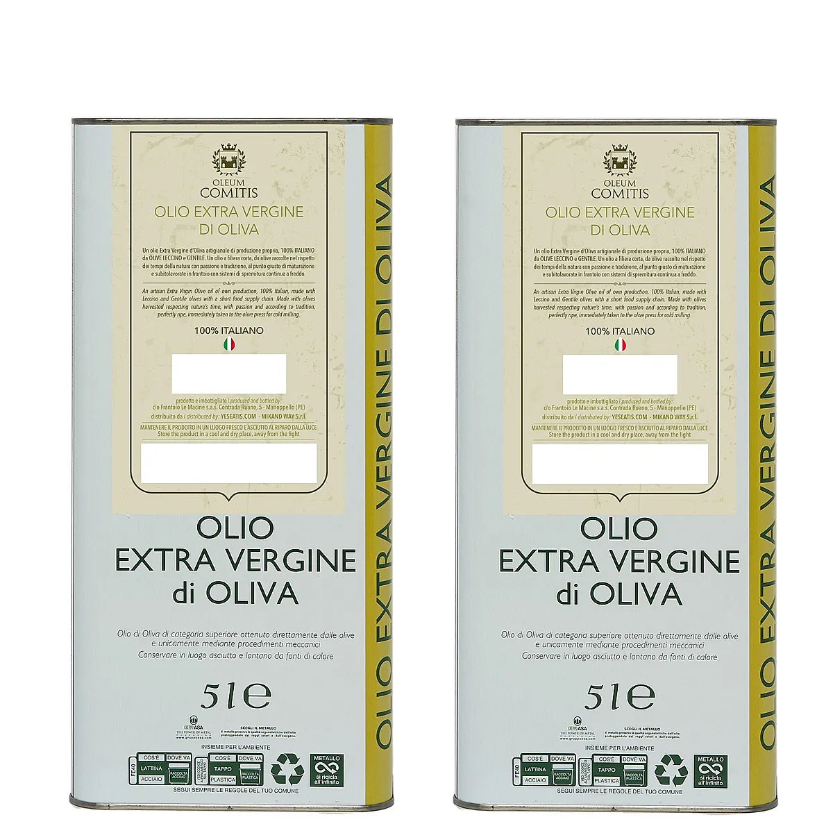 Olio Extra Vergine di Oliva 2 Latte da 5 Litri