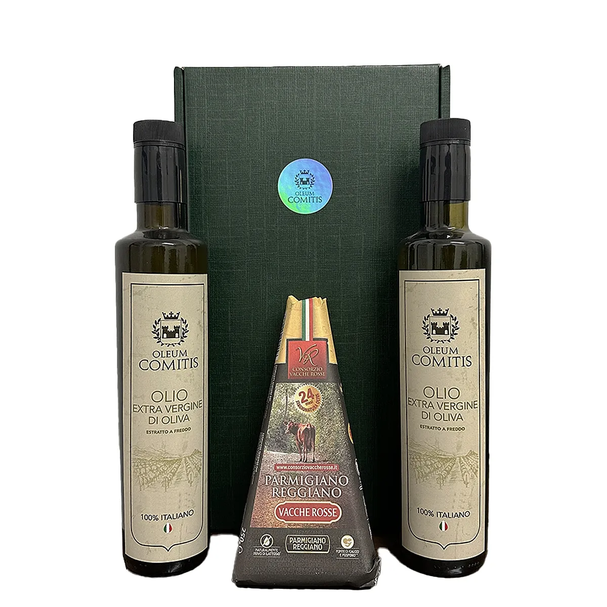 Coffret Huile d'Olive Extra Vierge 2 x 500 ml et Parmesan 24 mois