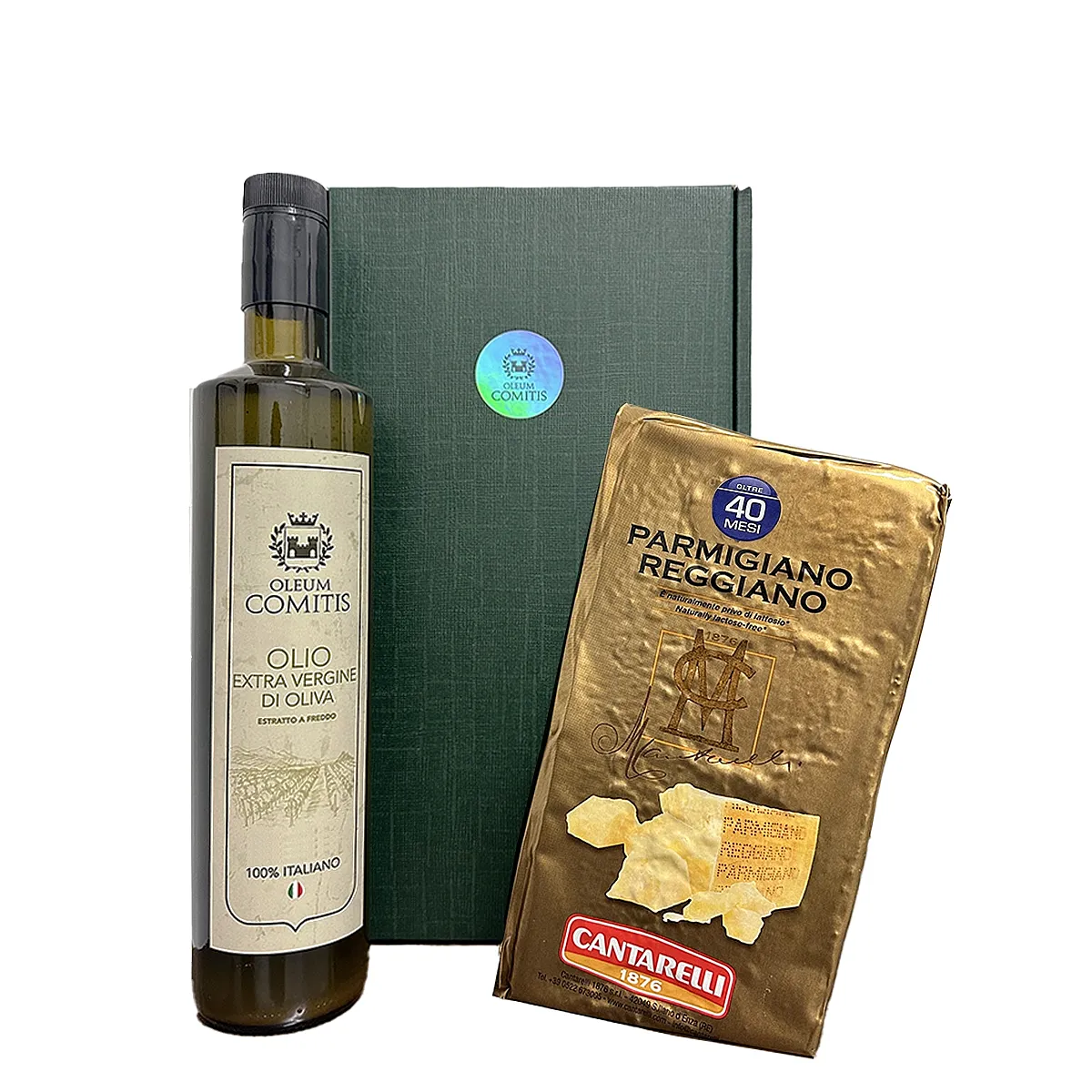 Caja Regalo Aceite de Oliva Virgen Extra 750 ml y Parmesano 40 Meses