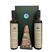 Caja Regalo Aceite de Oliva Virgen Extra 2 x 500 ml y Parmesano 30 Meses